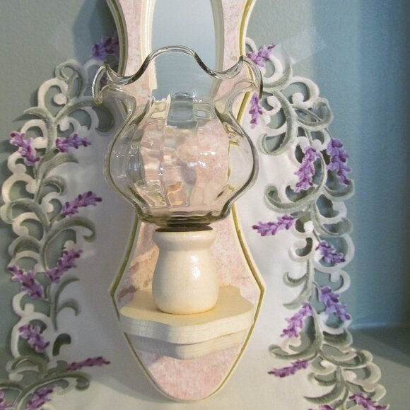 Home Interiors Sconce Ruffled Edge Glass Candle Holder Mirrored Pink Marble Look - Picture 5 of 16